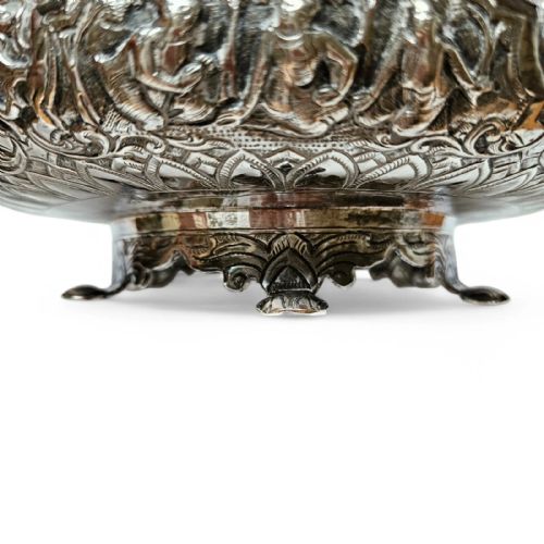 ANTIQUE THAI SOLID SILVER FOOTED BOWL INTRICATELY HANDCRAFTED ORNATE DESIGN - ADDITIONAL PHOTO 15