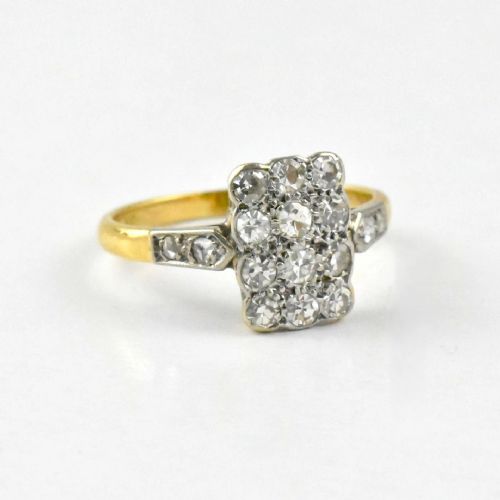 ANTIQUE EDWARDIAN DIAMOND SET RECTANGLE CLUSTER PANEL RING 18CT GOLD PLATINUM - ADDITIONAL PHOTO 1
