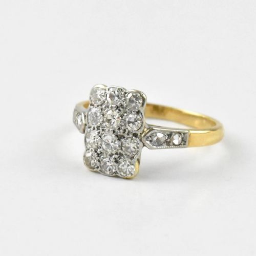 ANTIQUE EDWARDIAN DIAMOND SET RECTANGLE CLUSTER PANEL RING 18CT GOLD PLATINUM - ADDITIONAL PHOTO 2