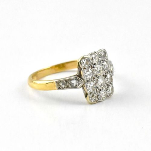ANTIQUE EDWARDIAN DIAMOND SET RECTANGLE CLUSTER PANEL RING 18CT GOLD PLATINUM - ADDITIONAL PHOTO 3