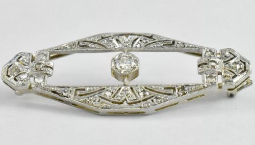 ANTIQUE 1920S ART DECO PLATINUM DIAMOND BROOCH - ADDITIONAL PHOTO 2