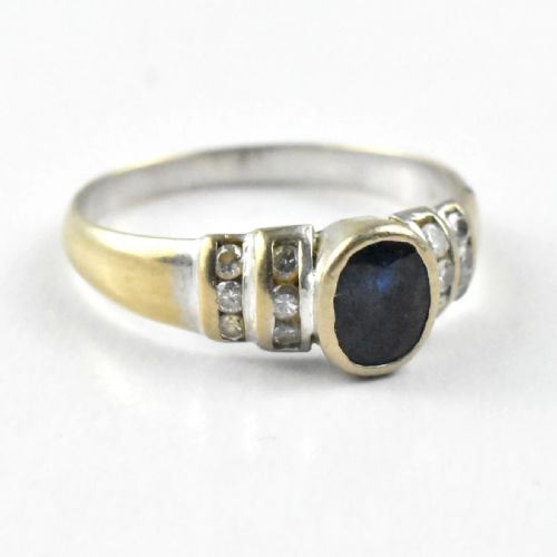 VINTAGE 14CT GOLD SAPPHIRE DIAMOND CLUSTER RING MID CENTURY SIZE P - ADDITIONAL PHOTO 1