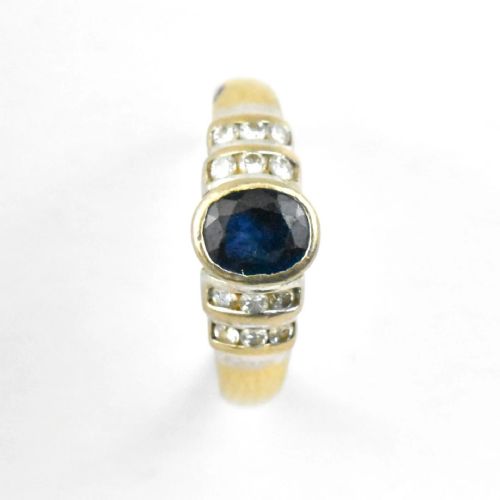 VINTAGE 14CT GOLD SAPPHIRE DIAMOND CLUSTER RING MID CENTURY SIZE P - ADDITIONAL PHOTO 2
