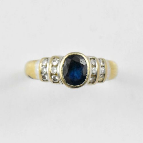 VINTAGE 14CT GOLD SAPPHIRE DIAMOND CLUSTER RING MID CENTURY SIZE P - ADDITIONAL PHOTO 5