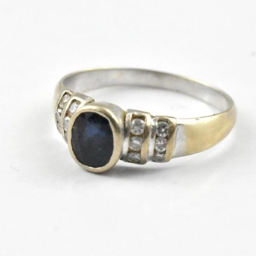 VINTAGE 14CT GOLD SAPPHIRE DIAMOND CLUSTER RING MID CENTURY SIZE P - ADDITIONAL PHOTO 6