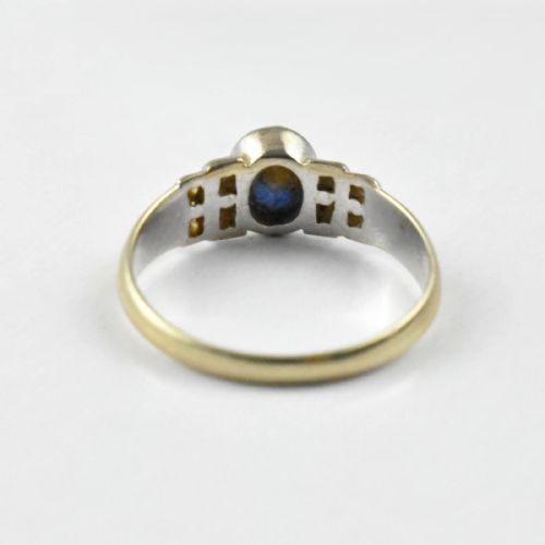 VINTAGE 14CT GOLD SAPPHIRE DIAMOND CLUSTER RING MID CENTURY SIZE P - ADDITIONAL PHOTO 7