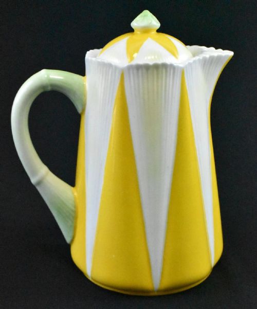 1932 RARE SHELLEY TEACOFFEE SET IN YELLOW STAR FLOWER OR HARLEQUIN PATTERN - ADDITIONAL PHOTO 5