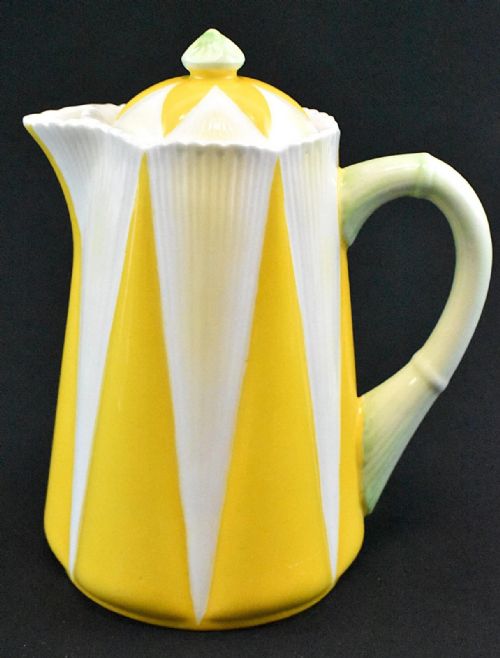1932 RARE SHELLEY TEACOFFEE SET IN YELLOW STAR FLOWER OR HARLEQUIN PATTERN - ADDITIONAL PHOTO 6