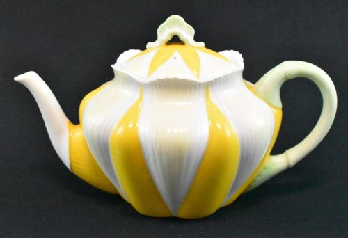 1932 RARE SHELLEY TEACOFFEE SET IN YELLOW STAR FLOWER OR HARLEQUIN PATTERN - ADDITIONAL PHOTO 7