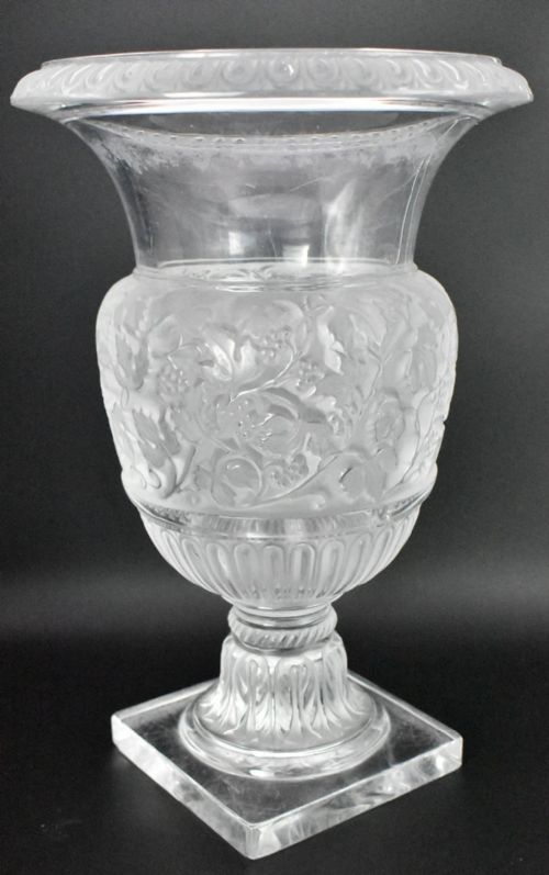 LARGE LALIQUE CLEAR FROSTED CRYSTAL GLASS VERSAILLES VASE URN CA 1990 SIGNED - ADDITIONAL PHOTO 1