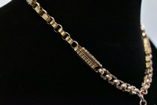 ANTIQUE VICTORIAN 9CT ROSE GOLD STARS BARS ALBERT POCKET WATCH CHAIN T BAR - ADDITIONAL PHOTO 3