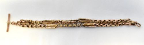 ANTIQUE VICTORIAN 9CT ROSE GOLD STARS BARS ALBERT POCKET WATCH CHAIN T BAR - ADDITIONAL PHOTO 6