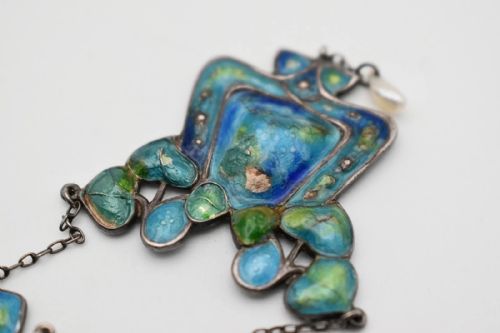 ANTIQUE ARTS CRAFTS SILVER ENAMEL PENDANT NECKLACE PEARL DROP - ADDITIONAL PHOTO 7