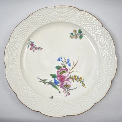 SET OF EIGHT 18C CHANTILLY SOFT PASTE PORCELAIN PLATES FLORAL OZIER BORDER - ADDITIONAL PHOTO 2