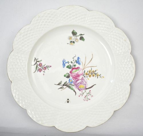 SET OF EIGHT 18C CHANTILLY SOFT PASTE PORCELAIN PLATES FLORAL OZIER BORDER - ADDITIONAL PHOTO 12