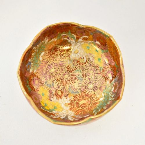 ANTIQUE JAPANESE SATSUMA WARE THOUSAND FLOWERS GILT ENAMELED BOWLS SAUCERS - ADDITIONAL PHOTO 8