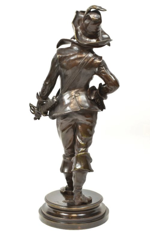 ANTIQUE FRENCH EDOUARD DROUOT BRONZE STATUE SCULPTURE 'LE BRETTEUR' MUSKETEER - ADDITIONAL PHOTO 4
