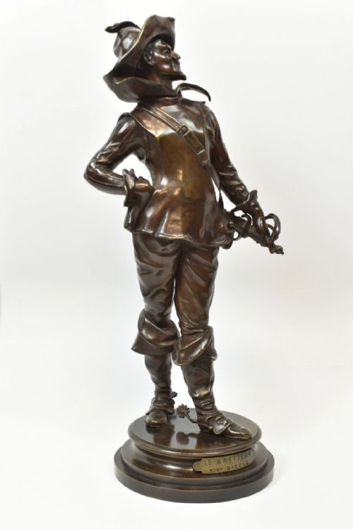 ANTIQUE FRENCH EDOUARD DROUOT BRONZE STATUE SCULPTURE 'LE BRETTEUR' MUSKETEER - ADDITIONAL PHOTO 6