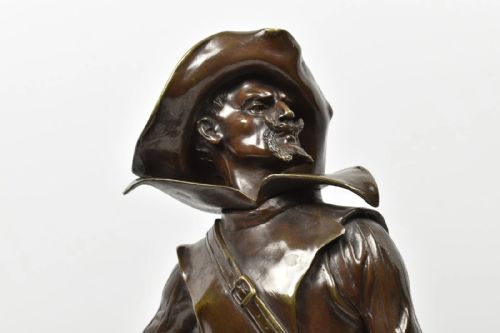 ANTIQUE FRENCH EDOUARD DROUOT BRONZE STATUE SCULPTURE 'LE BRETTEUR' MUSKETEER - ADDITIONAL PHOTO 10