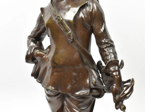 ANTIQUE FRENCH EDOUARD DROUOT BRONZE STATUE SCULPTURE 'LE BRETTEUR' MUSKETEER - ADDITIONAL PHOTO 11
