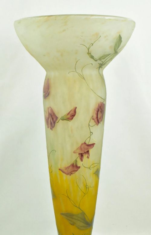 LARGE DAUM NANCY ART NOUVEAU CAMEO GLASS VASE SWEET PEA FLOWERS C 190044CM TALL - ADDITIONAL PHOTO 6