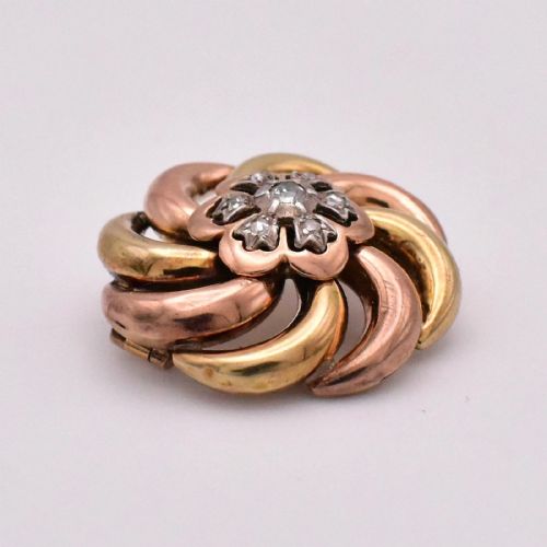ANTIQUE 18K YELLOW ROSE GOLD 033CT DIAMOND SWIRL CLUSTER BROOCH PIN - ADDITIONAL PHOTO 1