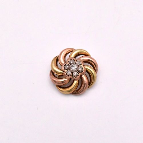ANTIQUE 18K YELLOW ROSE GOLD 033CT DIAMOND SWIRL CLUSTER BROOCH PIN - ADDITIONAL PHOTO 2