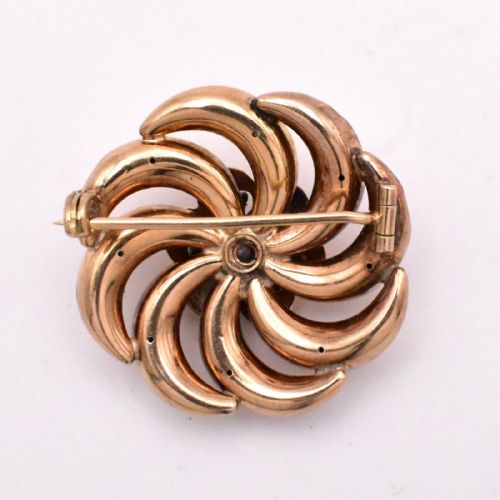 ANTIQUE 18K YELLOW ROSE GOLD 033CT DIAMOND SWIRL CLUSTER BROOCH PIN - ADDITIONAL PHOTO 3