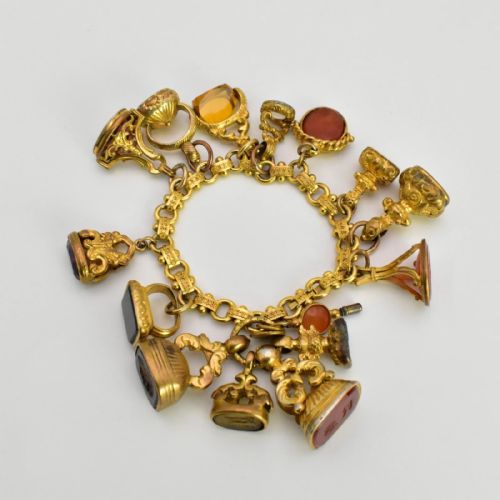 ANTIQUE VICTORIAN 9CT15CT GOLD CHARM BRACELET 15 FOB SEALS CARNELIAN BLOODSTONE - ADDITIONAL PHOTO 1