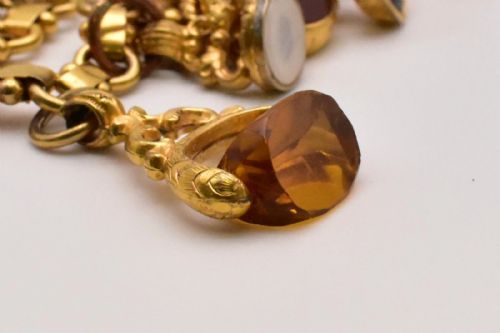 ANTIQUE VICTORIAN 9CT15CT GOLD CHARM BRACELET 15 FOB SEALS CARNELIAN BLOODSTONE - ADDITIONAL PHOTO 2