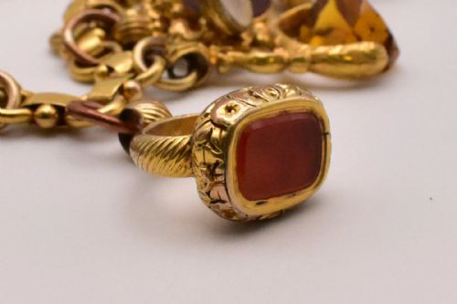 ANTIQUE VICTORIAN 9CT15CT GOLD CHARM BRACELET 15 FOB SEALS CARNELIAN BLOODSTONE - ADDITIONAL PHOTO 3