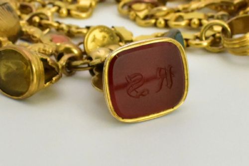 ANTIQUE VICTORIAN 9CT15CT GOLD CHARM BRACELET 15 FOB SEALS CARNELIAN BLOODSTONE - ADDITIONAL PHOTO 7