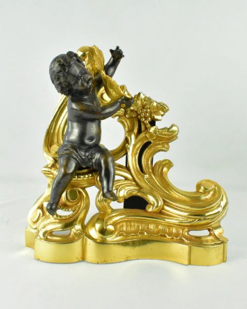 PAIR OF FRENCH 19THCENTURY LOUIS XVSTYLE GILT AND PATINATED BRONZE CHENETS - ADDITIONAL PHOTO 1
