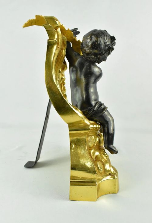 PAIR OF FRENCH 19THCENTURY LOUIS XVSTYLE GILT AND PATINATED BRONZE CHENETS - ADDITIONAL PHOTO 3