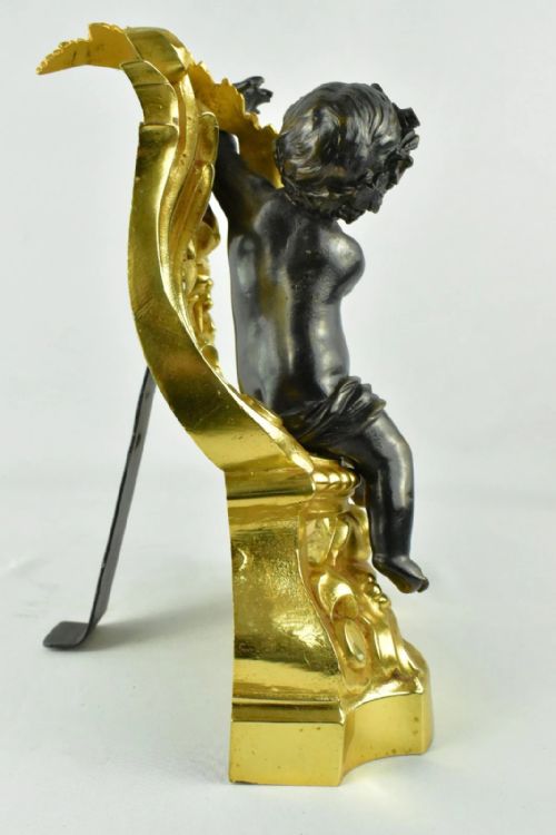 PAIR OF FRENCH 19THCENTURY LOUIS XVSTYLE GILT AND PATINATED BRONZE CHENETS - ADDITIONAL PHOTO 4