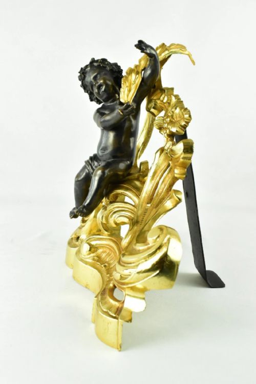 PAIR OF FRENCH 19THCENTURY LOUIS XVSTYLE GILT AND PATINATED BRONZE CHENETS - ADDITIONAL PHOTO 5