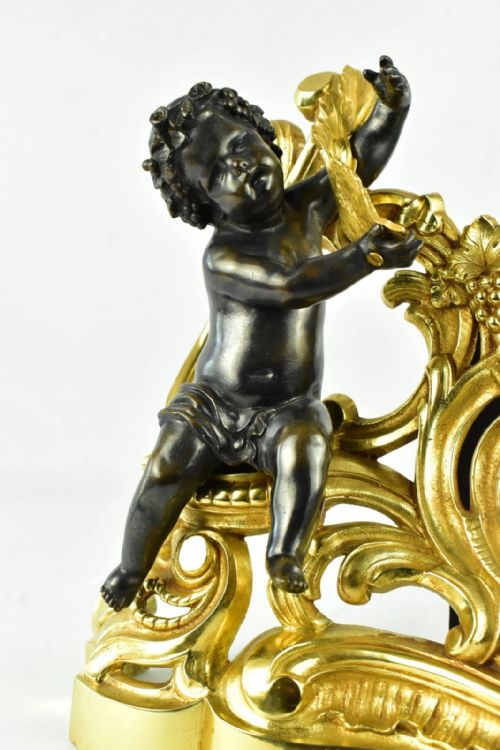 PAIR OF FRENCH 19THCENTURY LOUIS XVSTYLE GILT AND PATINATED BRONZE CHENETS - ADDITIONAL PHOTO 6