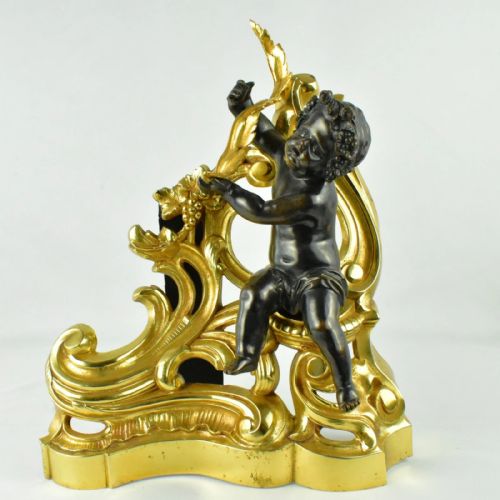 PAIR OF FRENCH 19THCENTURY LOUIS XVSTYLE GILT AND PATINATED BRONZE CHENETS - ADDITIONAL PHOTO 7