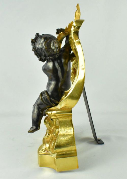PAIR OF FRENCH 19THCENTURY LOUIS XVSTYLE GILT AND PATINATED BRONZE CHENETS - ADDITIONAL PHOTO 9