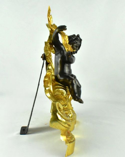 PAIR OF FRENCH 19THCENTURY LOUIS XVSTYLE GILT AND PATINATED BRONZE CHENETS - ADDITIONAL PHOTO 10