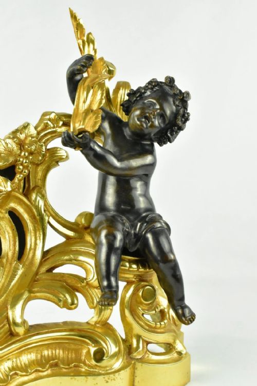 PAIR OF FRENCH 19THCENTURY LOUIS XVSTYLE GILT AND PATINATED BRONZE CHENETS - ADDITIONAL PHOTO 11