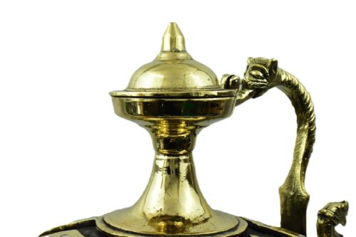 A HEAVY LARGE ORNATE ISLAMIC TWO TONE BRONZE ORNATE EWER DRAGON HANDLE - ADDITIONAL PHOTO 6