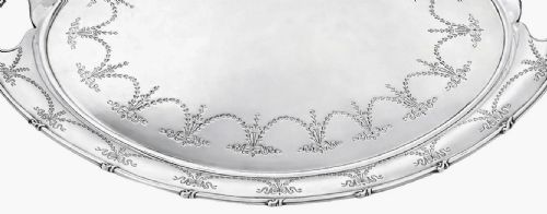 A LARGE ANTIQUE ENGRAVED STERLING SILVER OVAL TRAY HARRISON BROS SHEFFIELD 1912 - ADDITIONAL PHOTO 9
