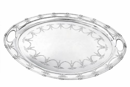 A LARGE ANTIQUE ENGRAVED STERLING SILVER OVAL TRAY HARRISON BROS SHEFFIELD 1912 - ADDITIONAL PHOTO 10