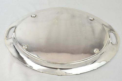 A LARGE ANTIQUE ENGRAVED STERLING SILVER OVAL TRAY HARRISON BROS SHEFFIELD 1912 - ADDITIONAL PHOTO 11