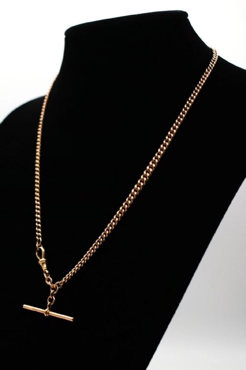 ANTIQUE EDWARDIAN 9CT ROSE GOLD CURB LINK ALBERT CHAIN NECKLACE 22 LONG 24G - ADDITIONAL PHOTO 1