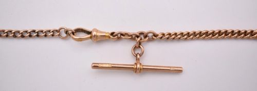 ANTIQUE EDWARDIAN 9CT ROSE GOLD CURB LINK ALBERT CHAIN NECKLACE 22 LONG 24G - ADDITIONAL PHOTO 2
