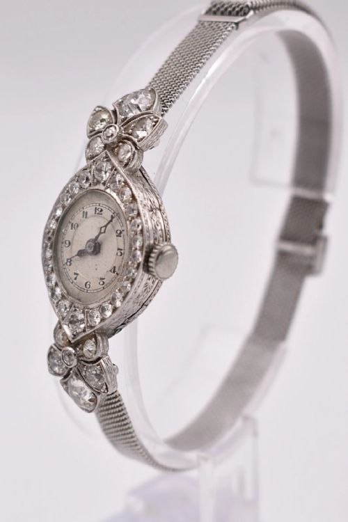 ART DECO PLATINUM 200 CT DIAMOND COCKTAIL WATCH 18K WHITE GOLD MESH BRACELET - ADDITIONAL PHOTO 2