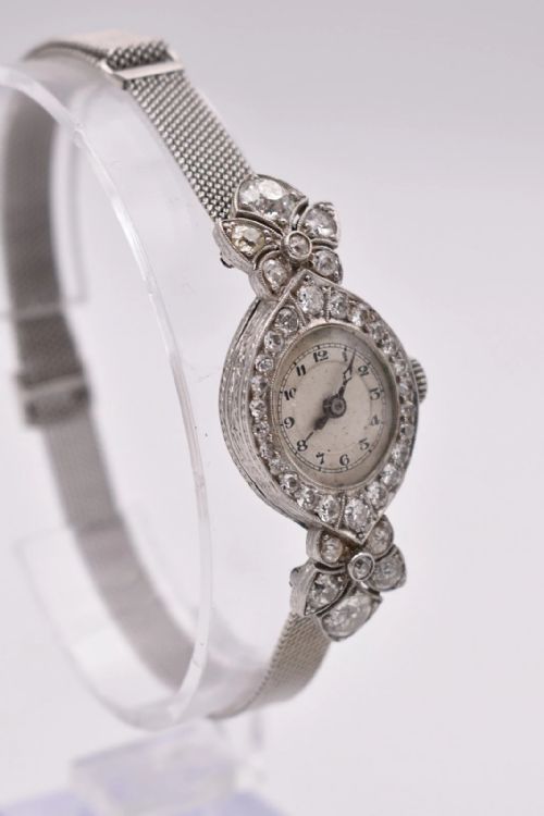 ART DECO PLATINUM 200 CT DIAMOND COCKTAIL WATCH 18K WHITE GOLD MESH BRACELET - ADDITIONAL PHOTO 4