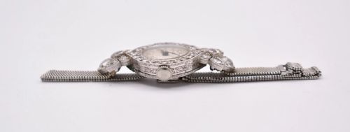 ART DECO PLATINUM 200 CT DIAMOND COCKTAIL WATCH 18K WHITE GOLD MESH BRACELET - ADDITIONAL PHOTO 6
